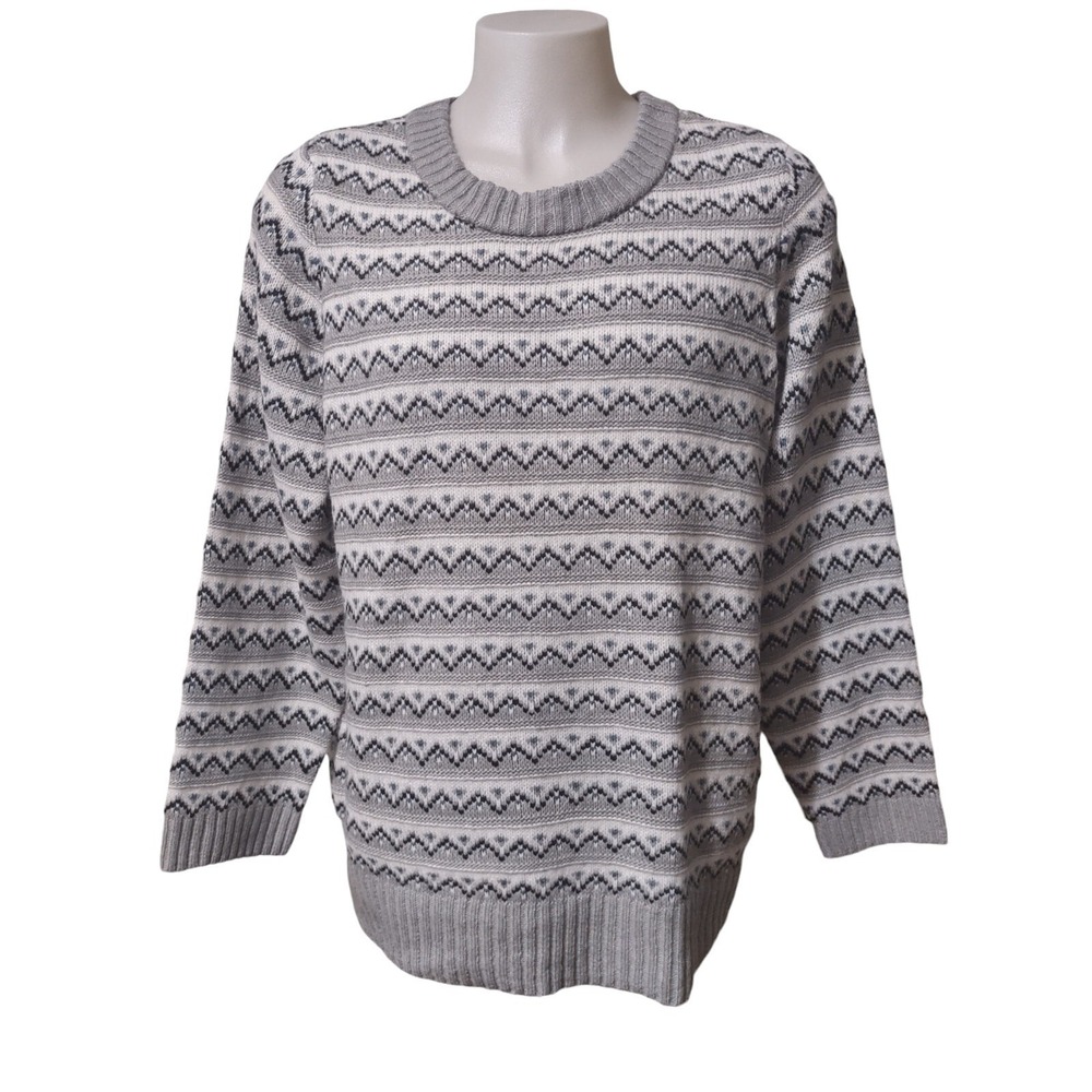 Croft & Barrow Sweater 1X Womens Cabin Core Cozy Core Grey White Fair Isle Knit